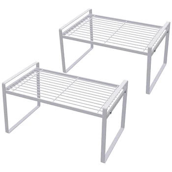 

2 Pack Kitchen Cabinet Shelf Counter Organizer Rack Pantry Storage Bathroom Bedroom Office Table Desk Space Saving