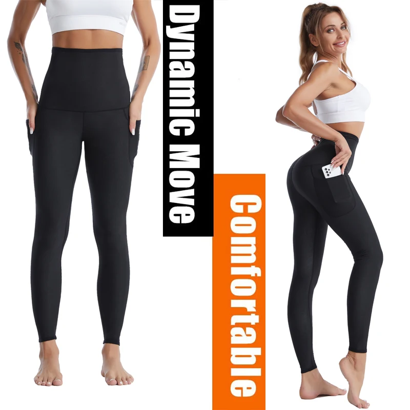 New Sweat Sauna Suits Slimming Pants Women Shapewear High Waisted Waist  Trainer Weight Loss Body Shaper Leggings With Pockets