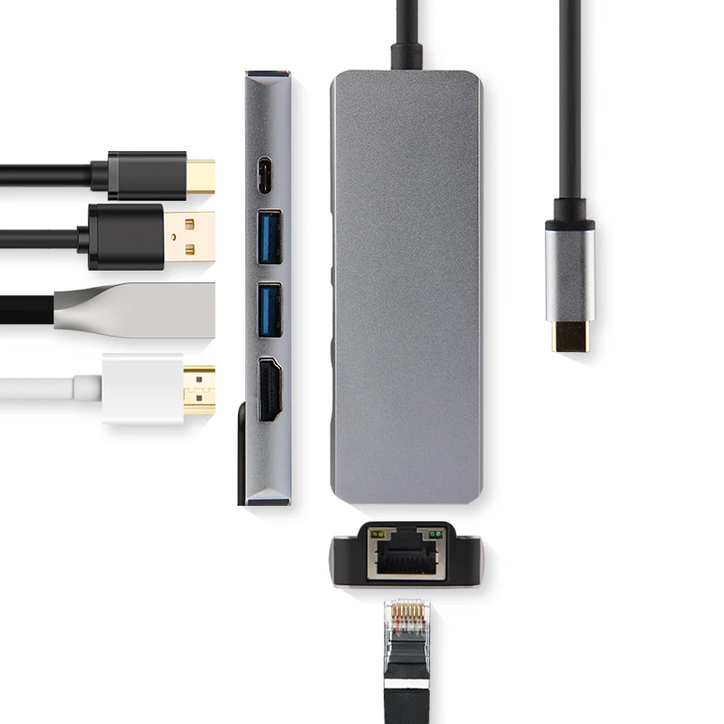 Ajiuyu USB C концентратор type-C адаптер док-станция Thunderbolt 3 мульти порт HDMI VGA USB RJ45 Gigabit Ethernet сплиттер для MateBook Pro Air