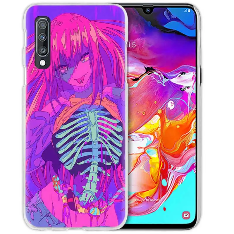 Неоновые они девочек с рисунком в стиле аниме чехол для samsung Galaxy A50 A70 A20e A80 A60 A40 A30 A20 A10 A8 A6 плюс A9 A7 жесткий чехол для телефона с рисунком в виде Coque