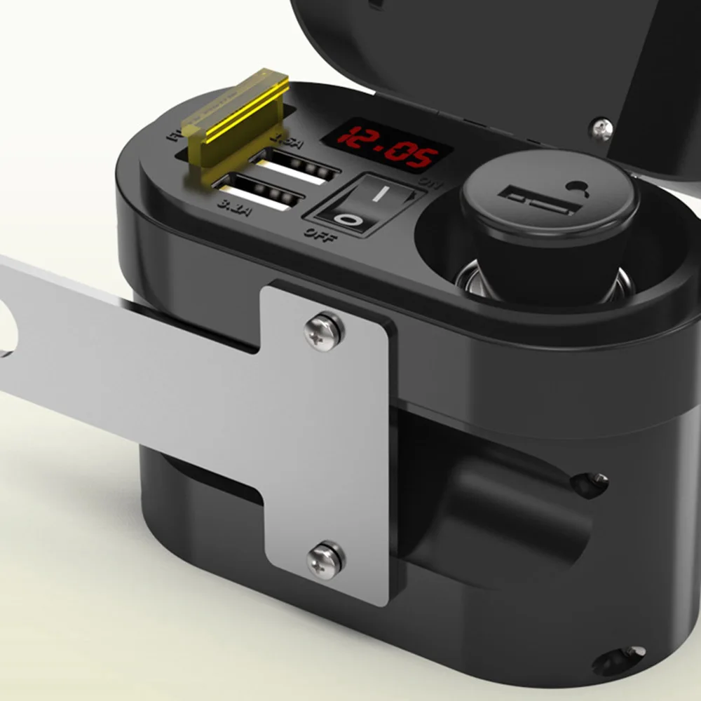 

Motorcycle Accessories Dual USB Charger Socket LED Voltmeter Cigarette Lighter Waterproof Handlebar Clamp Power Adapter