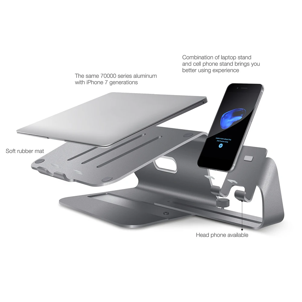 Подставка для ноутбука охлаждающая подставка универсальная офисная из алюминиевого сплава ноутбук тепловыделение Нескользящая эргономичная База Портативный Настольный