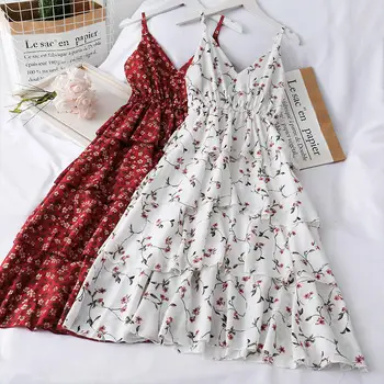 

Harajuku Casual Dress Women Vestidos Elegant High Waist Sexy Dress Female Chiffon Print Party Beach Women Dress Sundress Q2469