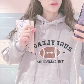 

Autumn Winter Women Hooded Hoodie Cute Letter Print Sweatshirt College Style Long sleeve Plus velvet Loose wild Pullover Tops