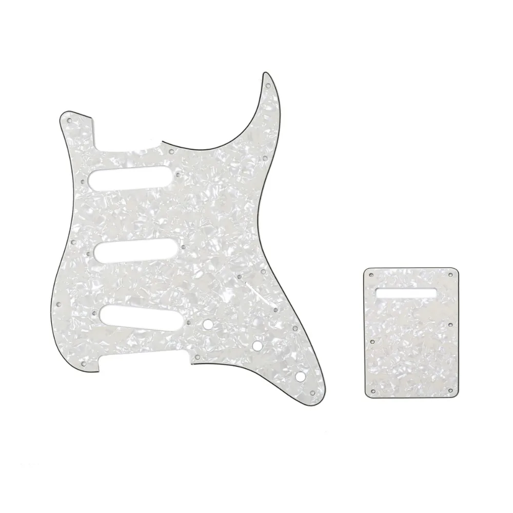 Musiclily SSS 11 Отверстие Страт гитары накладку и BackPlate набор для Fender США/мексиканский стандарт Stratocaster, 4Ply пергамент жемчуг