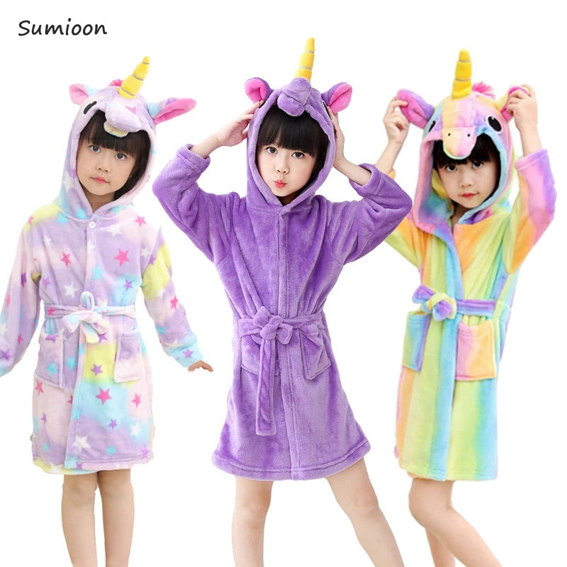 Детский флисовый банный халат с капюшоном и единорогом детский Kigurumi пижама