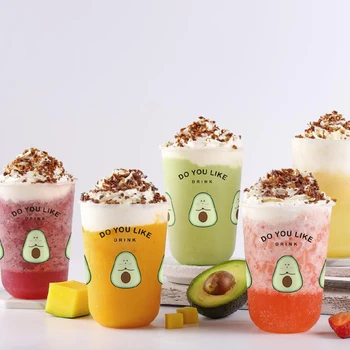 

50pcs High quality transparent disposable cups U shape creative milk tea plastic cup birthday party favors drinking cup with lid