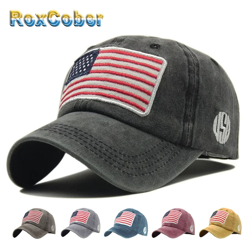 [RoxCober] бейсбольная кепка с флагом США, потертая хлопковая кепка gorra hombre Snapback, облегающая Кепка, головные уборы для мужчин и женщин