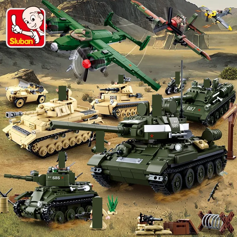 

Sluban Military Tank WW2 Army Figures Troops Building Blocks Sets LegoINGLs Bricks Helicopter Model Playmobil Toys for Children