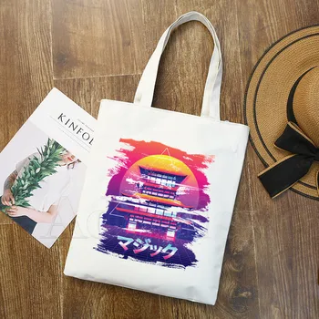 

Geometry Vaporwave Graphic Cartoon Printed Canvas Shoulder Bag Female Harajuku Funny Largecapacity Eco Environmental Shopper Bag