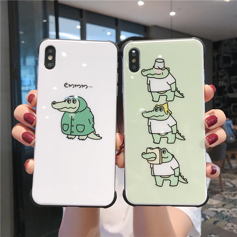 

For funda iphone 7 plus case Dinosaur Transparent glass case for iphone XS Max XS XR 8Plus 7plus clear Back Cover Case Capa