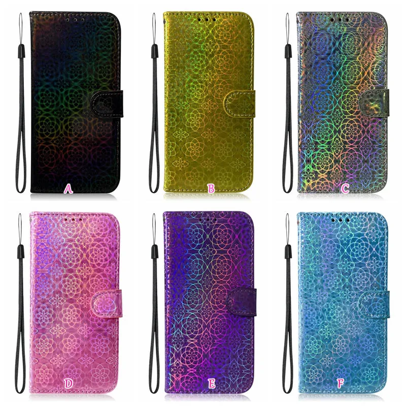 Кожаный чехол-кошелек для Iphone 11 5,8 6,1 6,5 XR XS MAX X 8 7 6 SE 5s роскошный лазерный Градиент красочный Шикарный цветок 1 шт