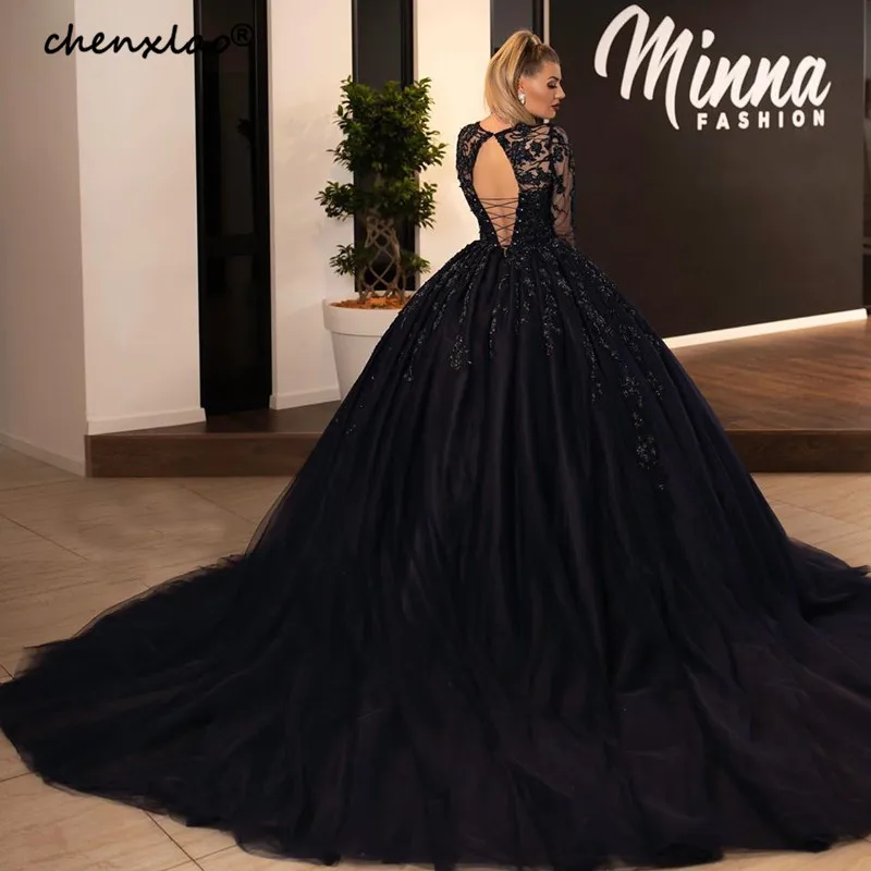 Robe de soiree/черные вечерние платья 2019 г. С глубоким v-образным вырезом и длинными рукавами, длинное вечернее платье с подъюбником, вечерние