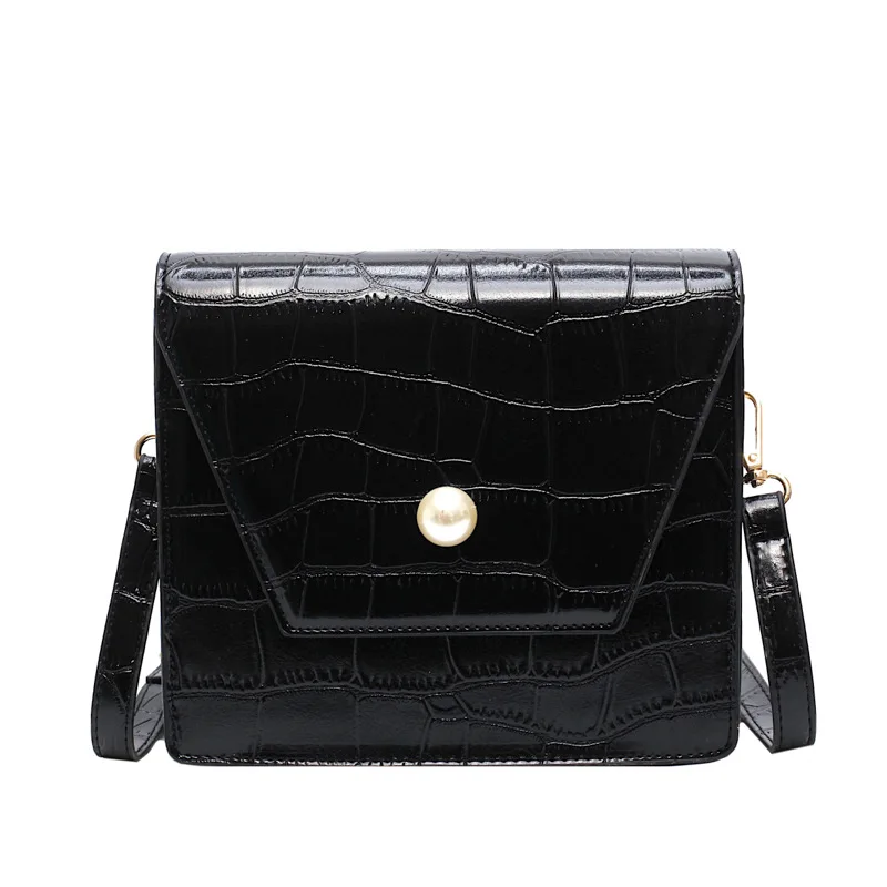 

ABDB-Fashion Women'S Pearl Bag Adjustable Shoulder Strap Crocodile Pattern Shoulder Small Square Bag