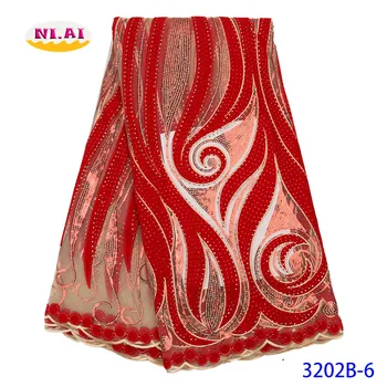 

African Velvet Lace Fabric With Heavy Stones Luxury African High Quality Lace Red Lace Fabric For African Wedding Lace NA3202B-2