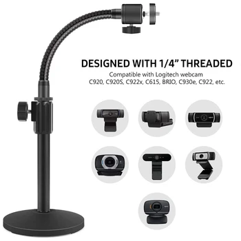 

Flexible 360Â° Rotation Webcam Stand with 1/4" Thread Desktop Web Camera Tripod Gooseneck Stands Holder for Logitech Web Cam