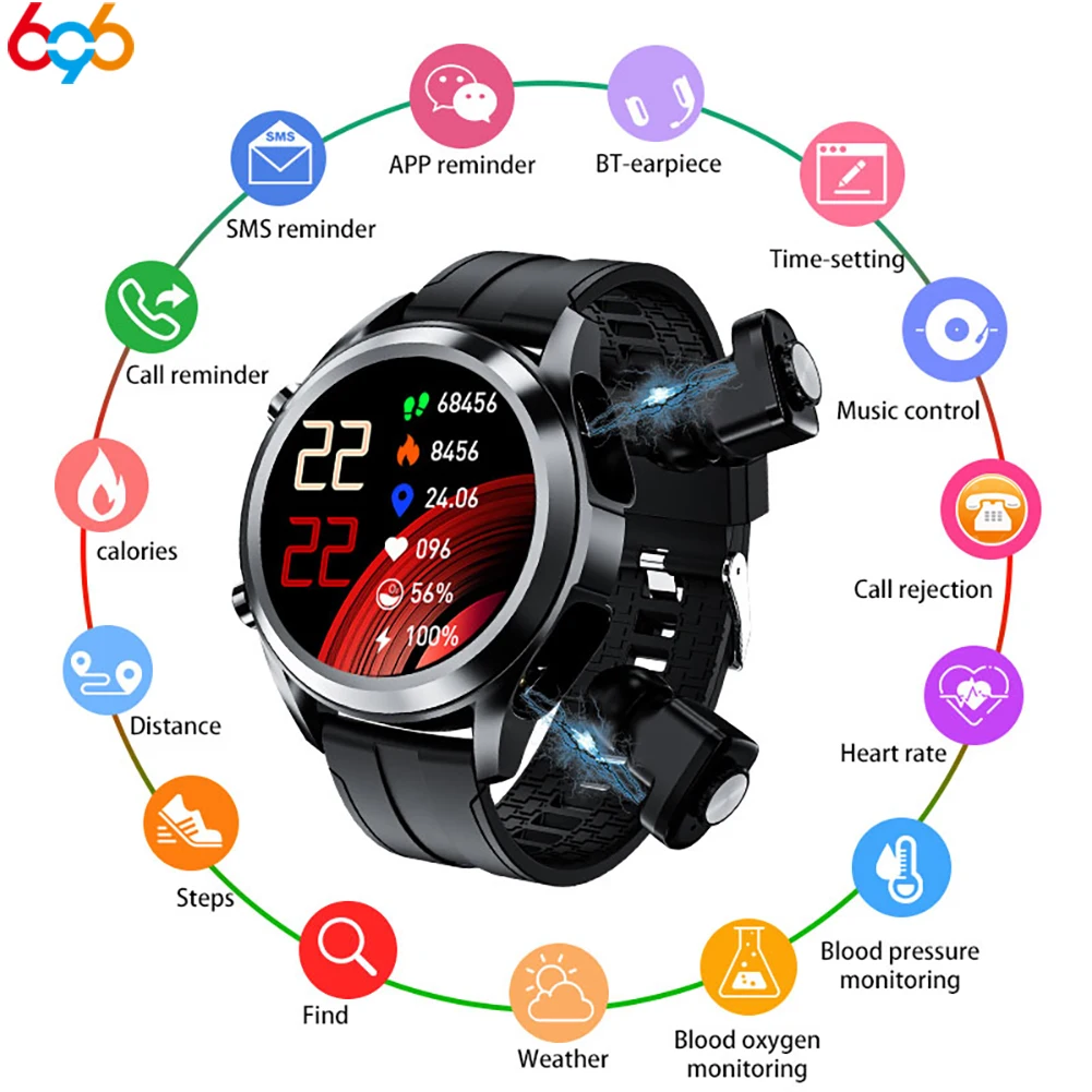 Новинка Tws 2 в 1 Беспроводная Bluetooth-гарнитура умные часы мужские спортивные