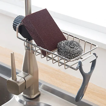 

Faucet Storage Rack Adjustable Sink Rag Sponge Drain Rack Kitchen Bathroom Soap Storage Rack Stainless Steel New
