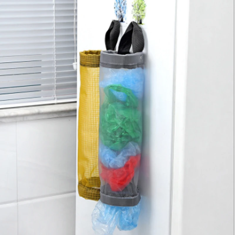 

Durable Grid Garbage Plastic Bag Storage Bag Wall Hanging Storage Bag For Kitchen Foldable Transparent Storage Bag For Home
