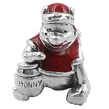 

New 925 Sterling Silver Bead Charm Red Enamel Winnie the Pooh Hunny Pot Christmas Beads Fit Pandora Bracelet Bangle DIY Jewelry