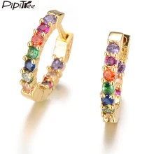Pipitree – boucles d'oreilles multicolores en zircone cubique, Mini cercle rond, cerceaux, bijoux à la mode, cadeau pour femmes