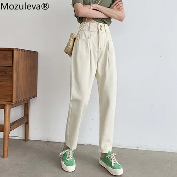 

Mozuleva 2019 Autumn Female Loose Wide Legs Denim Pants Women Elastic Belted Straight Trousers Casual High Waist Hot Jeans Lady