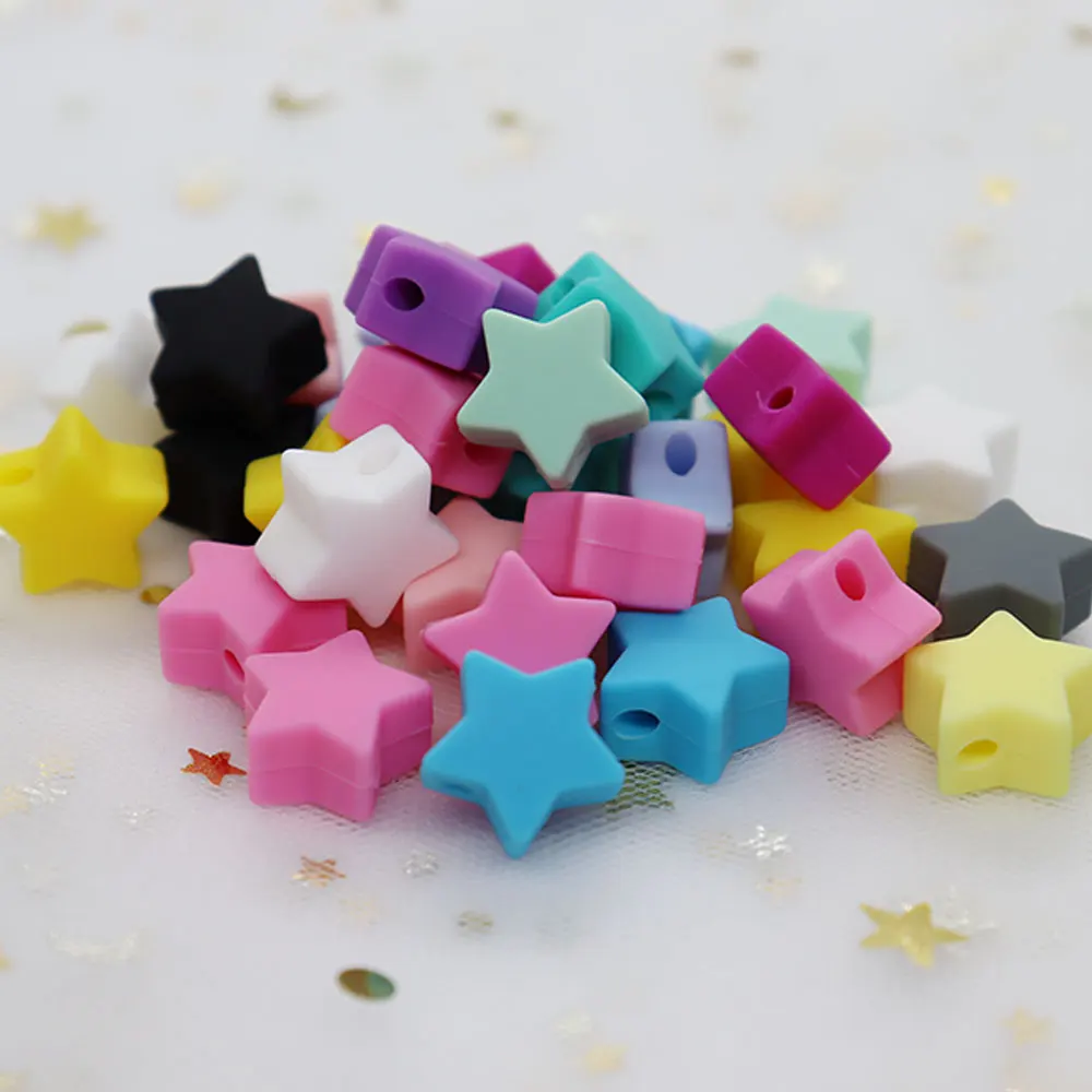 20Pcs Pearl Silicone Beads 13mm Food Grade Mini Heart Stars Crown Teething Bead Necklace Bracelet DIY Loose Beads Nursing Toys