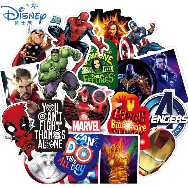  50 шт. Disney наклейки "Мстители" Прохладный Marvel Железный человек Человек паук Водонепроницаемый ноутбук путешествия гитары Чемодан Накле…