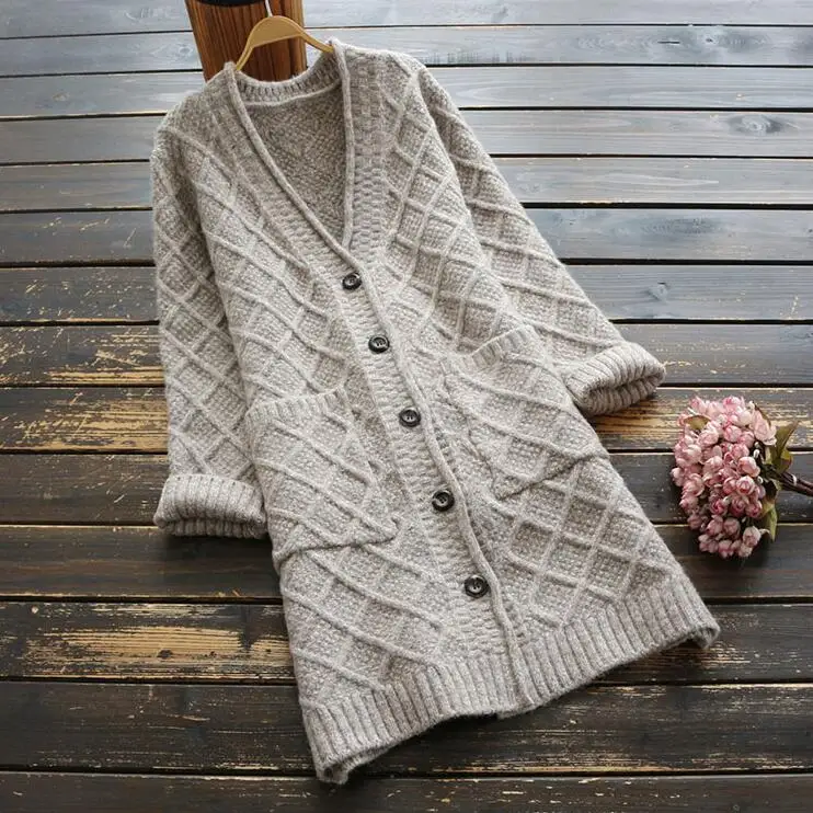 Осень зима Повседневный женский свитер трихроматический v-образный вырез толстый вязаный кардиган свитер женский Модный жакет YoYiKamomo