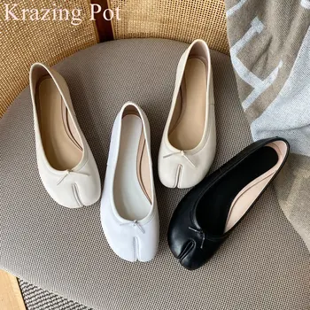 

Krazing Pot genuine leather shallow slip on strange style women flats spring ballet flats concise brand lazy dance shoes L10