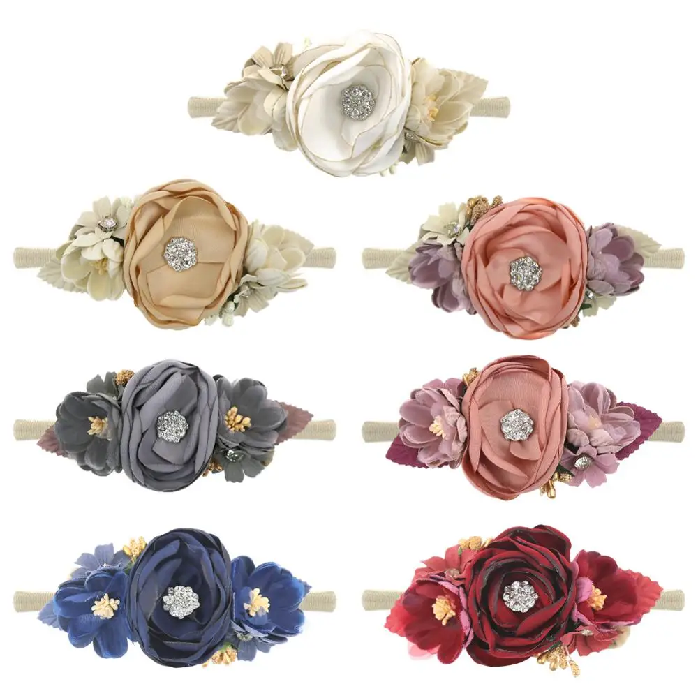 Baby Girl Headbands Nylon Floral Pearl for Newborns Infant Toddler