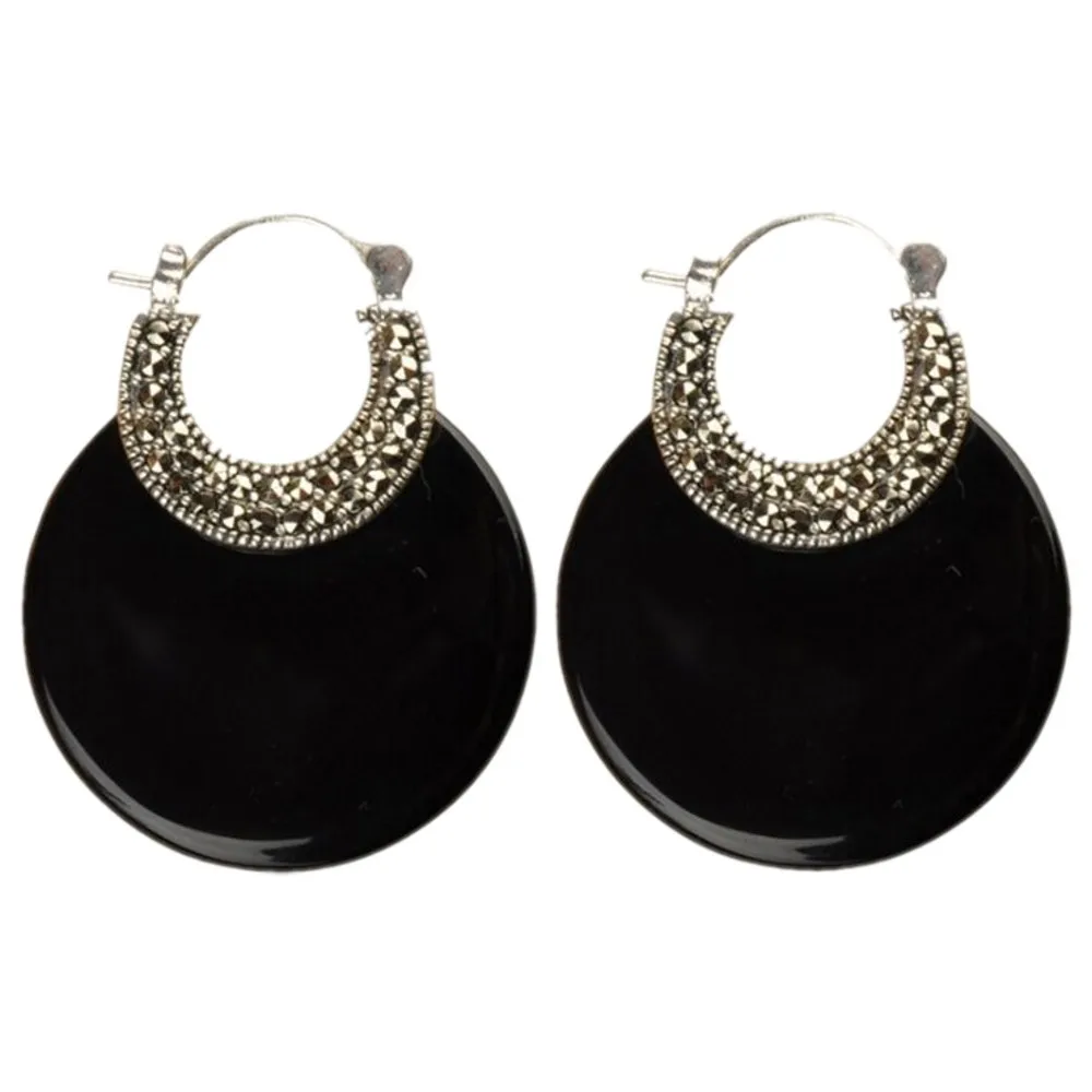Женские серьги из серебра 925 пробы с черным/белым опалом|925 sterling silver black|silver blackonyx