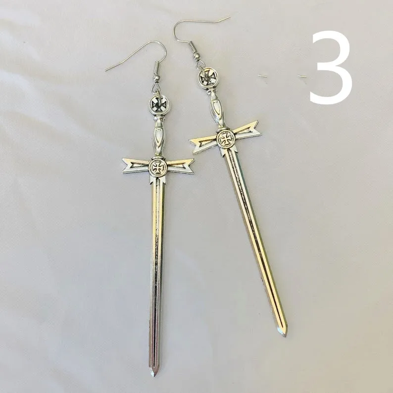 Sword Earrings Silver Color Classic Eardrop for Women Men