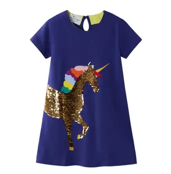 

Summer Cotton Baby Girls Unicorn Sequined Dress, Princess Kids Cute Clothing 6 pieces/lot, Wholesale