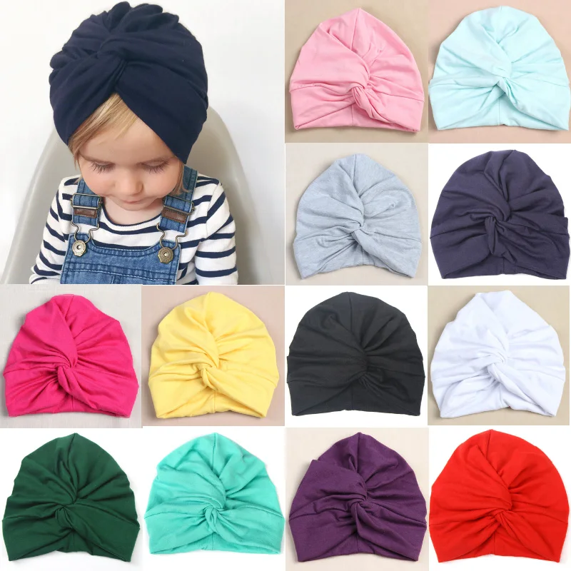

Soft Kids Turban Headband Hat Cotton Cross Knotted Indian Hat Cap Baby Girls Boy Turban Cap Hairband Headwrap Hair Accessories
