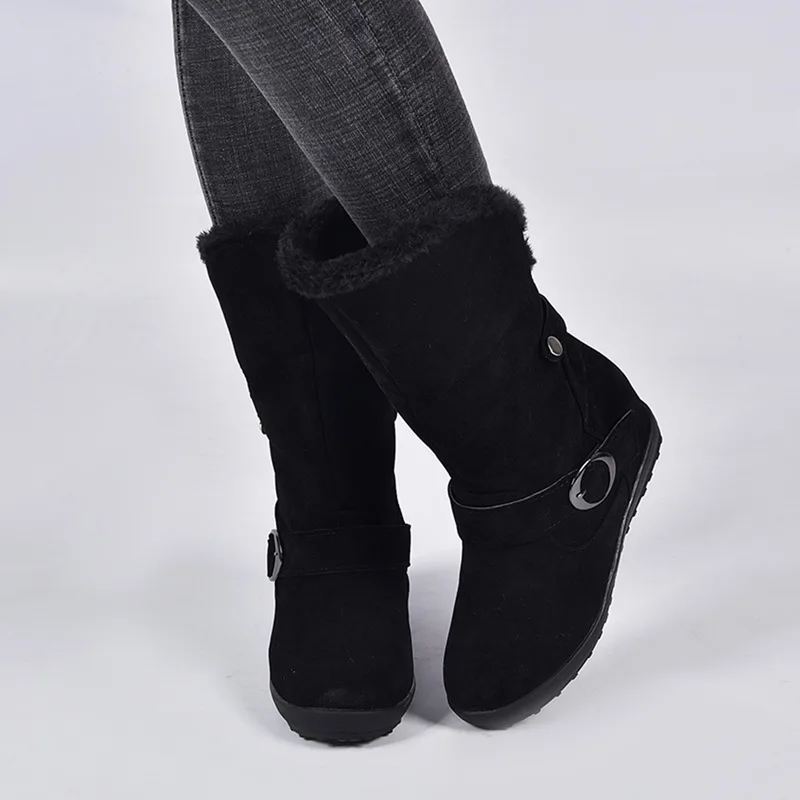 HEFLASHOR/Новое поступление; женская зимняя обувь; классические теплые зимние женские ботинки на меху с пряжкой; цвет черный, коричневый; ботинки на платформе; женские ботинки; botas