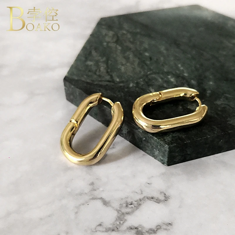 Retro Big Hoop Earrings For Women Gold Silver Color Oval Earrings Gothic Girl Aretes Female Minimalism Ear Hoops brincos K5