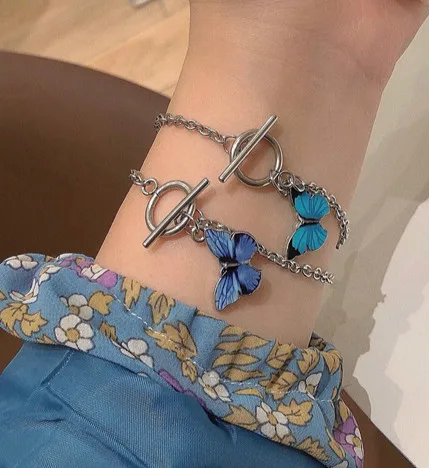 

Niche Design Sense South Korea Blue Butterfly Word Buckle Bracelet Couple Girlfriends Bracelet Girl Student Butterfly Bracelet