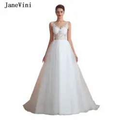 JaneVini, свадебное платье принцессы, плюс размер, 2019, пляжные свадебные платья, без рукавов, с аппликацией, с блестками, с открытой спиной
