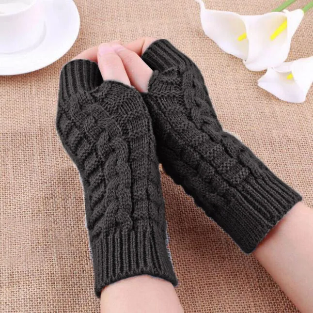 Модные вязаные зимние перчатки без пальцев для женщин унисекс мягкие теплые перчатки без пальцев Военные перчатки Guantes Luvas - Цвет: Серый