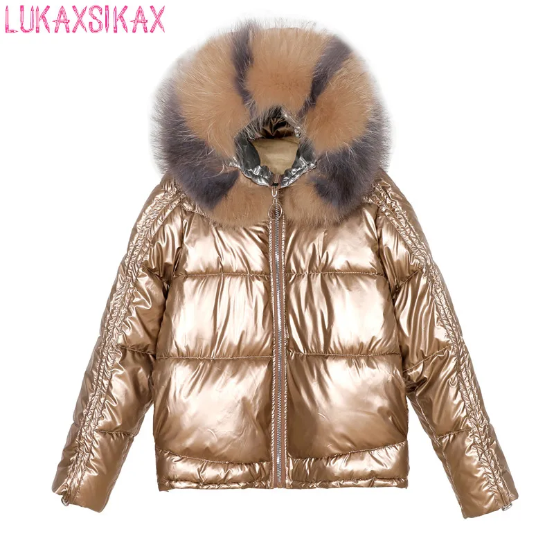 ##BUY Winter Women Parkas Korean Fashion High Quality Glossy Fur Collar Hooded Down Jacket Thicken Warm Winter Jackets Snow Coat