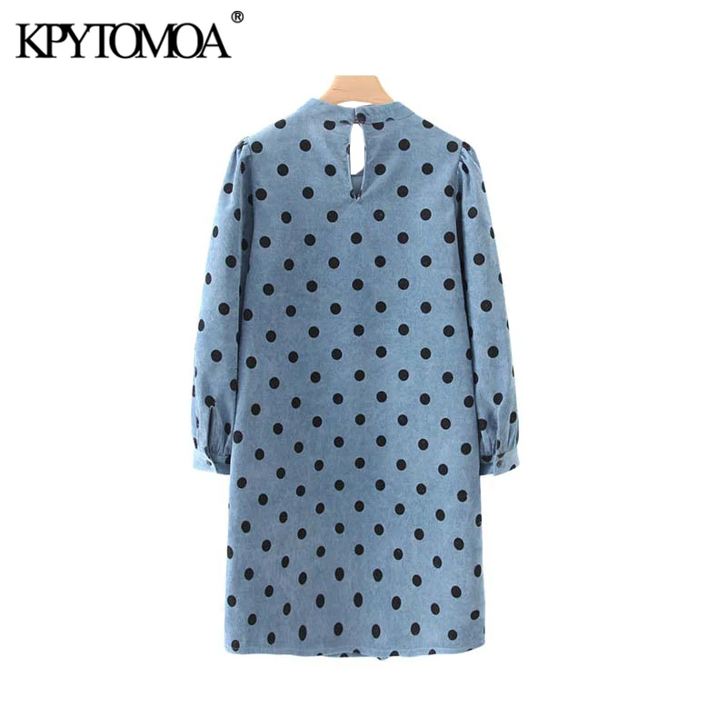  Vintage Elegant Polka Dot Pockets Corduroy Mini Dress Women 2020 Fashion O Neck Long Sleeve Female 