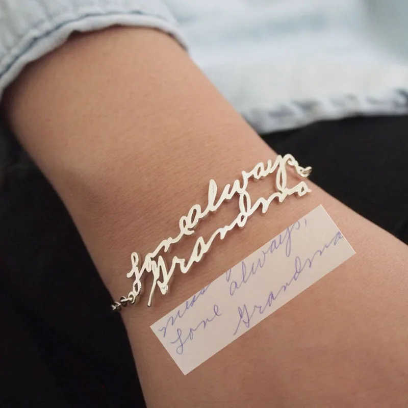 

MYDIY Handwriting Bracelet Custom Actual Handwriting Jewelry Signature Bracelet Memorial Personalized Keepsake Gift Mother Gift