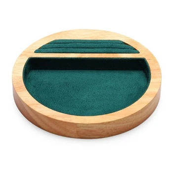 

1 Pc Rings Display Tray Wooden Round Ring Holder Showing Plate Jewelry Organizer Showcase for Shop 2