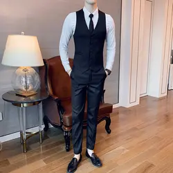 Черный мужской полосатый жилет и брюки бизнес, свадьба, вечерние мужские платья костюм S-5XL жилет и брюки можно продать отдельно