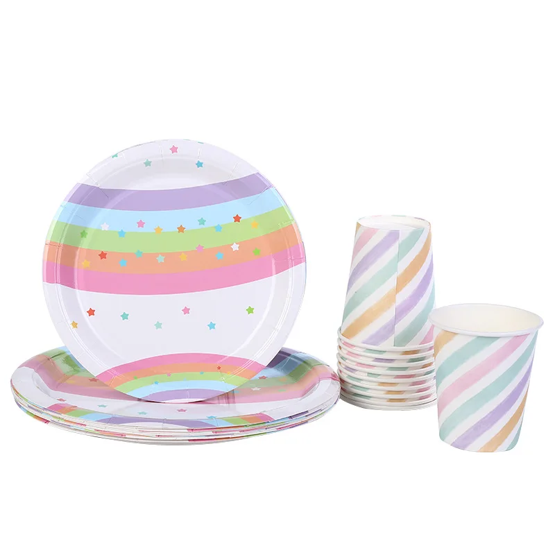

Rainbow Stripe Party Cake Dish Dessert Table Paper Cup Christmas Girl Decoration Candy Colors Chocolate Plate Tableware Hot
