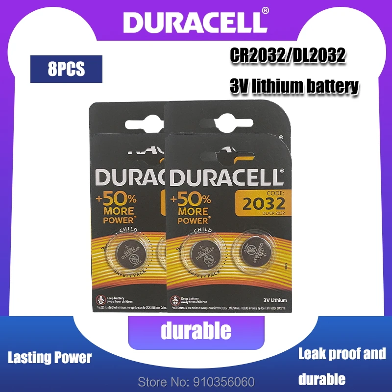 DURACELL-Pila de botón Original CR2032 DL2032, 3V, baterías de litio para reloj, ordenador, calculadora, Control DL/CR 2032, 8 Uds.
