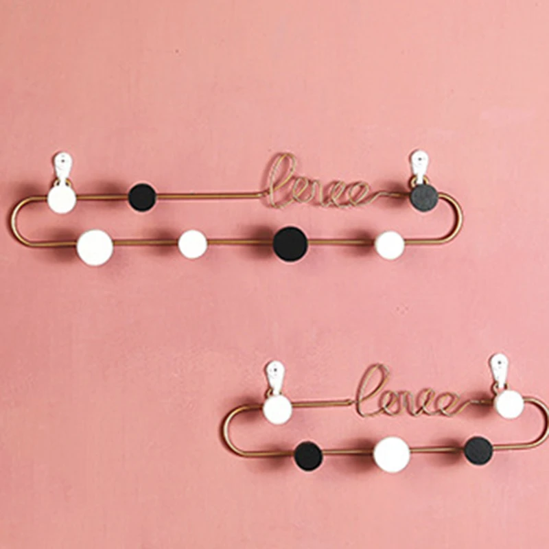 

Creative Letters Wall-mounted Hooks Hangers Metal Wall Black/Gold Solid Wood Iron Art Bedroom Door Hanger Clothes hat key hook