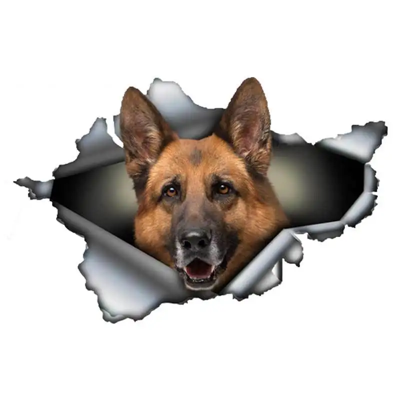 

13cm X 9cm German Shepherd Animal Car Sticker Torn Metal Decal Reflective Stickers Window Car Bumper Decoration Pet Decal