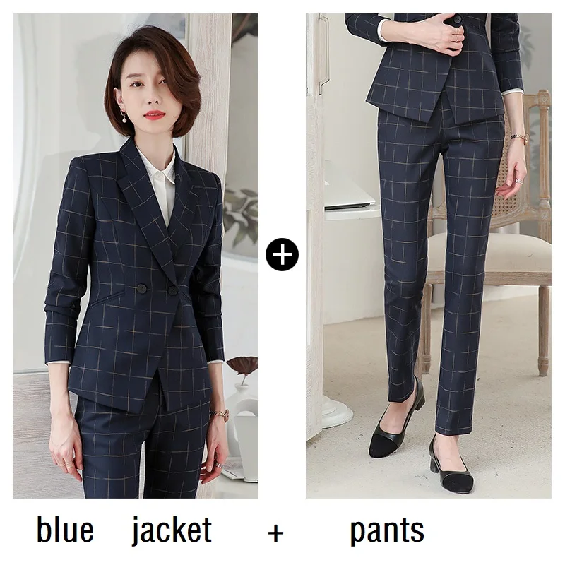 blue jacket pants Женские костюмы, приталенный весенний пиджак с длинным рукавом и штаны, комплект из 2 предметов, деловой женский брючный костюм, женский комплект, костюмы 6963 - Цвет: blue jacket pants